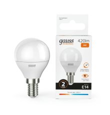 Лампа светодиодная Gauss E14 6W 3000K шар матовый 53116