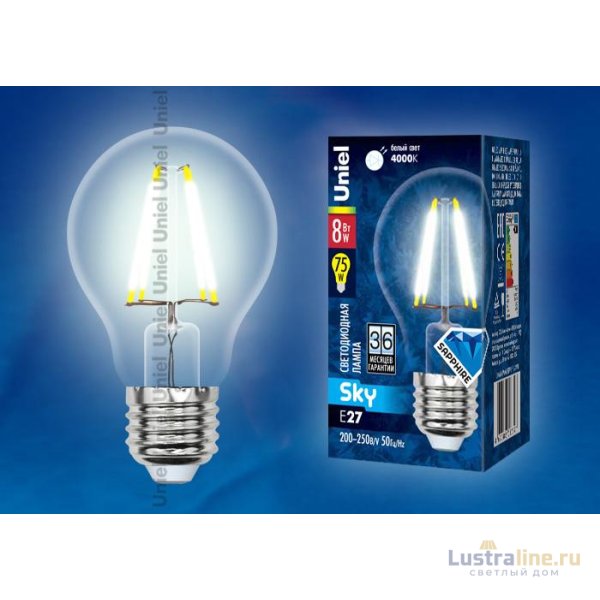 Лампа светодиодная филаментная (UL-00001371) Uniel E14 6W 4000K прозрачная LED-G45-6W/NW/E14/CL PLS02WH Лампа светодиодная филаментная (UL-00001371) Uniel E14 6W 4000K прозрачная LED-G45-6W/NW/E14/CL PLS02WH