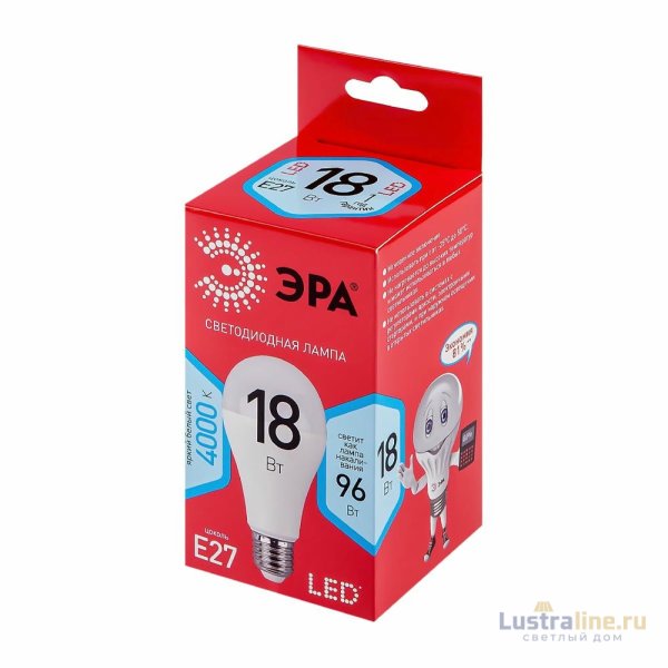 Лампа светодиодная Эра E27 18W 4000K LED A65-18W-840-E27 R Б0052381 Лампа светодиодная Эра E27 18W 4000K LED A65-18W-840-E27 R Б0052381