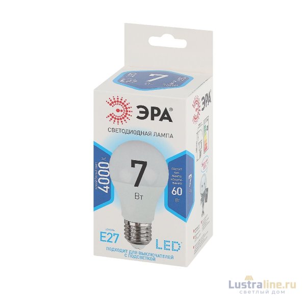 Лампа светодиодная Эра E27 7W 4000K LED A60-7W-840-E27 Б0029820 Лампа светодиодная Эра E27 7W 4000K LED A60-7W-840-E27 Б0029820
