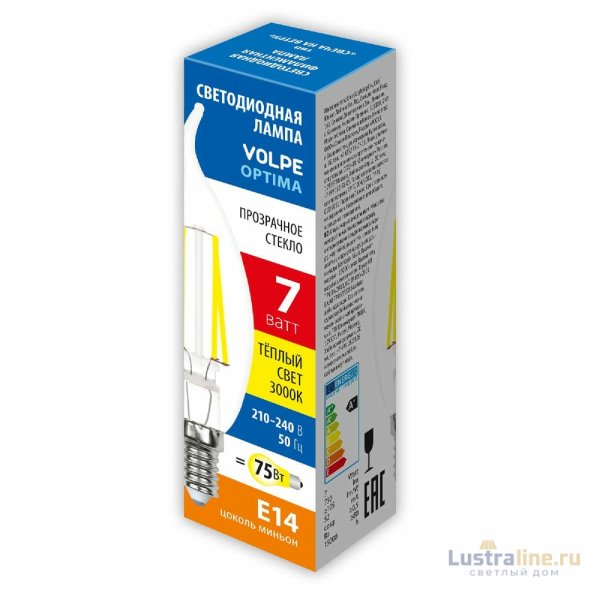 Лампа светодиодная Volpe Optima LED-CW35-7W/3000K/E14/CL/SLF UL-00008340 Лампа светодиодная Volpe Optima LED-CW35-7W/3000K/E14/CL/SLF UL-00008340