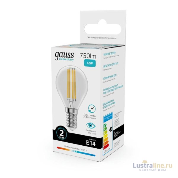 Лампа светодиодная Gauss Filament Elementary E14 12W 4100K 52122 Лампа светодиодная Gauss Filament Elementary E14 12W 4100K 52122