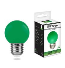 Лампа светодиодная Feron E27 1W Зеленый Шар Матовая LB-37 25117