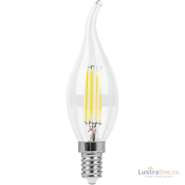 Лампа светодиодная филаментная Feron E14 7W 2700K Свеча Прозрачная LB-66 25726