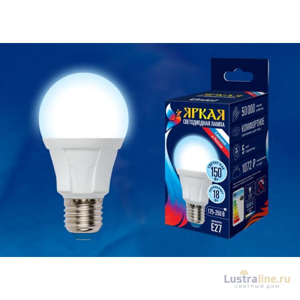 Лампа светодиодная (UL-00005037) Uniel E27 18W 4000K матовая LED-A60 18W/4000K/E27/FR PLP01WH Лампа светодиодная (UL-00005037) Uniel E27 18W 4000K матовая LED-A60 18W/4000K/E27/FR PLP01WH