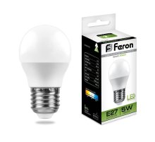 Лампа светодиодная Feron E27 5W 4000K Шар Матовая LB-38 25405 УЦ