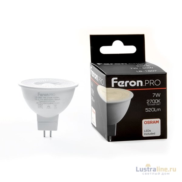 Лампа светодиодная Feron G5.3 7W 2700K рефлекторная LB-1607 38185 Лампа светодиодная Feron G5.3 7W 2700K рефлекторная LB-1607 38185