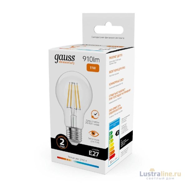 Лампа светодиодная Gauss Filament Elementary E27 11W 2700K 22211 Лампа светодиодная Gauss Filament Elementary E27 11W 2700K 22211