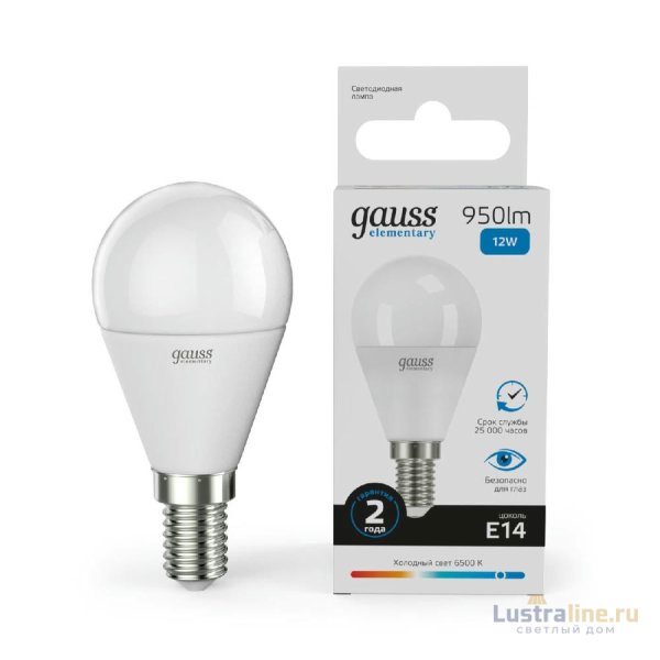 Лампа светодиодная Gauss E14 12W 6500K шар матовый 53132 Лампа светодиодная Gauss E14 12W 6500K шар матовый 53132