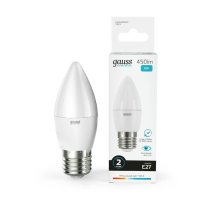 Лампа cветодиодная Gauss E27 6W 4100K свеча матовая 33226