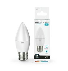 Лампа cветодиодная Gauss E27 6W 4100K свеча матовая 33226