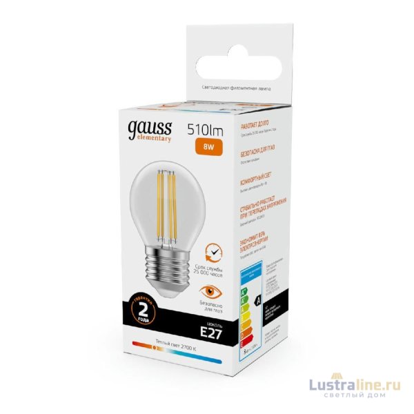 Лампа светодиодная Gauss Filament Elementary E27 8W 2700K 52218 Лампа светодиодная Gauss Filament Elementary E27 8W 2700K 52218