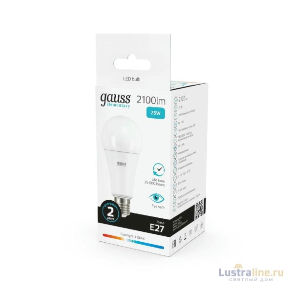 Лампа светодиодная Gauss E27 25W 4100K груша матовая 73225 Лампа светодиодная Gauss E27 25W 4100K груша матовая 73225