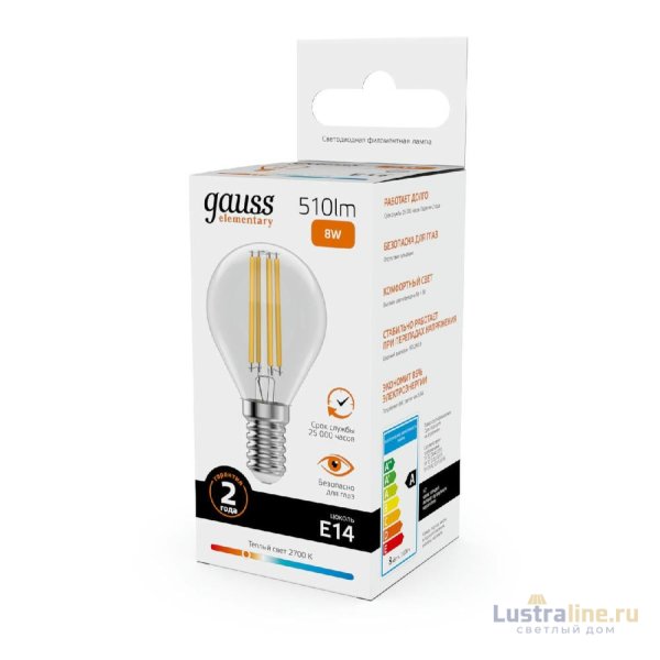 Лампа светодиодная Gauss Filament Elementary E14 8W 2700K 52118 Лампа светодиодная Gauss Filament Elementary E14 8W 2700K 52118