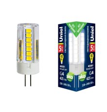 Лампа светодиодная (UL-00006745) Uniel G4 5W 4000K прозрачная LED-JC-220/5W/4000K/G4/CL GLZ09TR