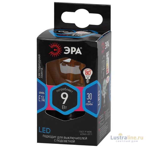 Лампа светодиодная Эра E14 9W 4000K F-LED P45-9W-840-E14 gold Б0047028
