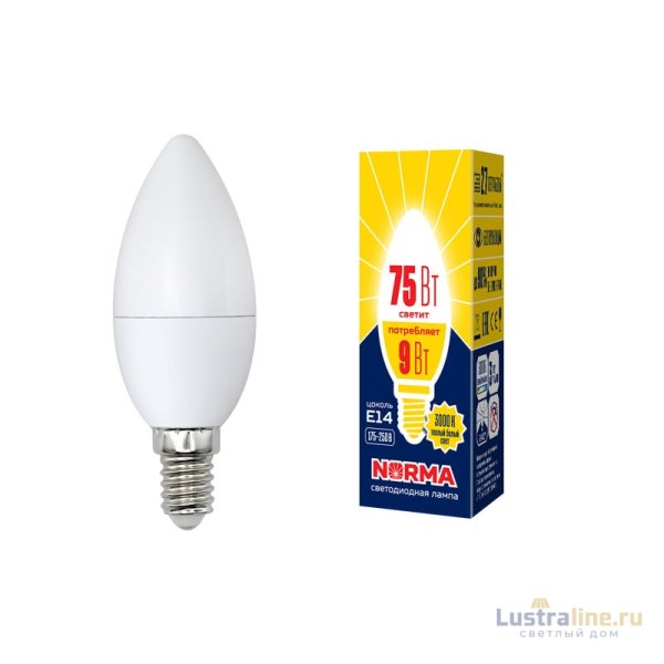 Лампа светодиодная (UL-00003804) Volpe E14 9W 3000K матовая LED-C37-9W/WW/E14/FR/NR Лампа светодиодная (UL-00003804) Volpe E14 9W 3000K матовая LED-C37-9W/WW/E14/FR/NR
