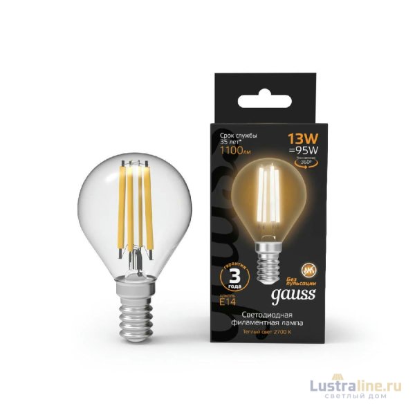 Лампа светодиодная Gauss Filament E14 13W 2700K 105801113 Лампа светодиодная Gauss Filament E14 13W 2700K 105801113