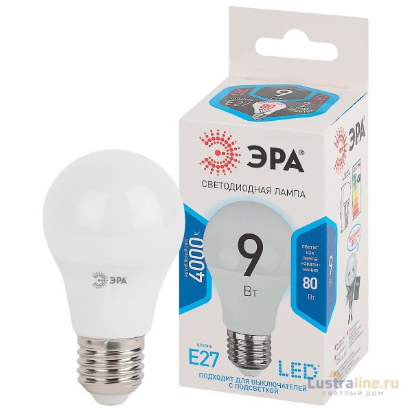 Лампа светодиодная Эра E27 9W 4000K LED A60-9W-840-E27 Б0032247 Лампа светодиодная Эра E27 9W 4000K LED A60-9W-840-E27 Б0032247