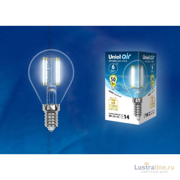 Лампа светодиодная филаментная (UL-00002207) Uniel E14 6W 4000K прозрачная LED-G45-6W/NW/E14/CL GLA01TR Лампа светодиодная филаментная (UL-00002207) Uniel E14 6W 4000K прозрачная LED-G45-6W/NW/E14/CL GLA01TR
