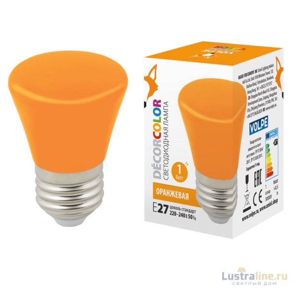 Лампа светодиодная Volpe Decor color LED-D45-1W/ORANGE/E27/FR/С BELL UL-00005642