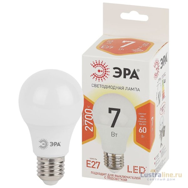 Лампа светодиодная Эра E27 7W 2700K LED A60-7W-827-E27 Б0029819 Лампа светодиодная Эра E27 7W 2700K LED A60-7W-827-E27 Б0029819