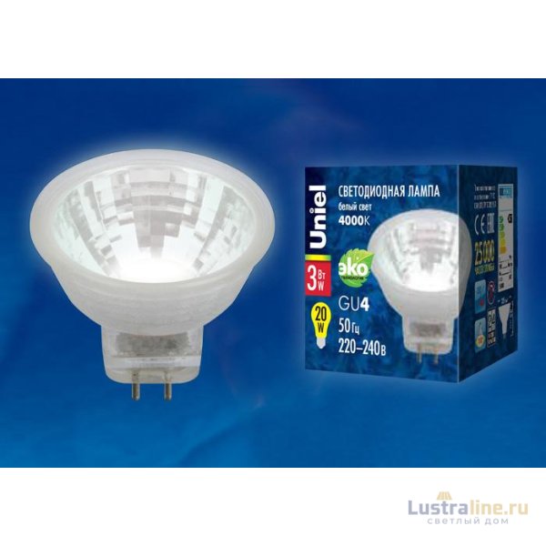 Лампа светодиодная (UL-00001702) Uniel GU4 3W 3000K прозрачная LED-MR11-3W/WW/GU4/220V GLZ21TR Лампа светодиодная (UL-00001702) Uniel GU4 3W 3000K прозрачная LED-MR11-3W/WW/GU4/220V GLZ21TR