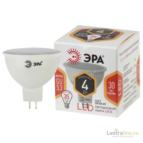 Лампа светодиодная Эра GU5.3 4W 2700K LED MR16-4W-827-GU5.3 Б0017897
