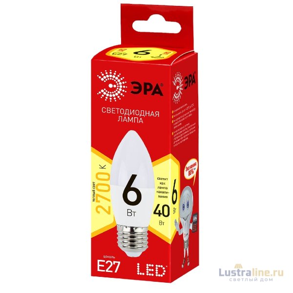 Лампа светодиодная Эра E27 6W 2700K ECO LED B35-6W-827-E27 Б0020620 Лампа светодиодная Эра E27 6W 2700K ECO LED B35-6W-827-E27 Б0020620