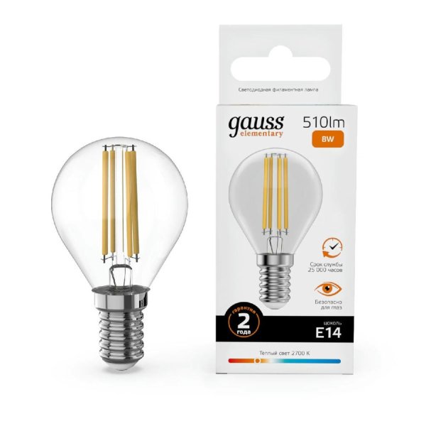 Лампа светодиодная Gauss Filament Elementary E14 8W 2700K 52118