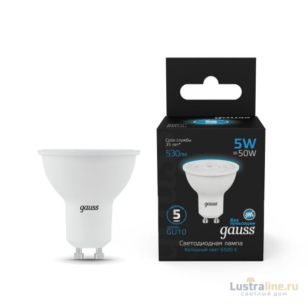Лампа светодиодная Gauss GU10 5W 6500K матовая 101506305 Лампа светодиодная Gauss GU10 5W 6500K матовая 101506305