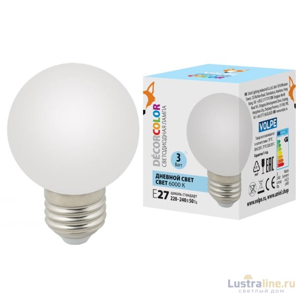 Лампа светодиодная Volpe Decor color LED-G60-3W/6000K/E27/FR/С UL-00006956