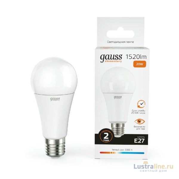Лампа светодиодная Gauss E27 20W 3000K груша матовая 23219