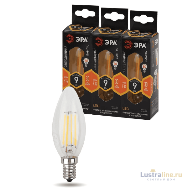 Лампа светодиодная Эра E14 9W 2700K F-LED B35-9w-827-E14 Б0046991