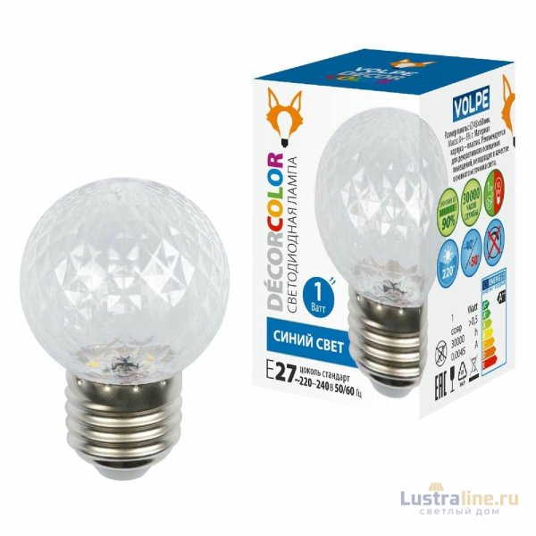 Лампа светодиодная Volpe Decor color LED-D45-1W/BLUE/E27/CL/С PINEAPPLE UL-00010066 Лампа светодиодная Volpe Decor color LED-D45-1W/BLUE/E27/CL/С PINEAPPLE UL-00010066