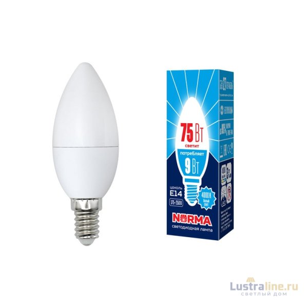 Лампа светодиодная (UL-00003803) Volpe E14 9W 4000K матовая LED-C37-9W/NW/E14/FR/NR