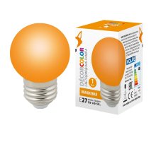Лампа декоративная светодиодная (UL-00005650) Volpe E27 1W оранжевая LED-G45-1W/ORANGE/E27/FR/С