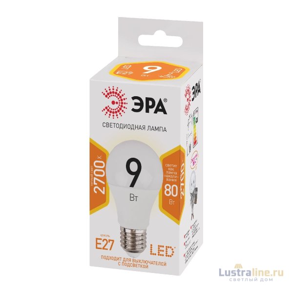 Лампа светодиодная Эра E27 9W 2700K LED A60-9W-827-E27 Б0032246