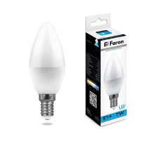 Лампа светодиодная Feron E14 7W 6400K Свеча Матовая LB-97 25477