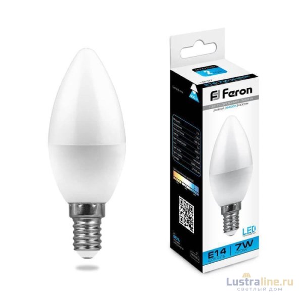 Лампа светодиодная Feron E14 7W 6400K Свеча Матовая LB-97 25477