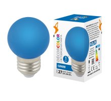 Лампа декоративная светодиодная (UL-00005647) Volpe E27 1W синяя LED-G45-1W/BLUE/E27/FR/С