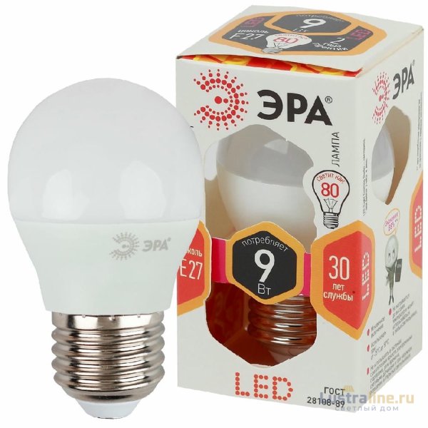 Лампа светодиодная Эра E27 9W 2700K LED P45-9W-827-E27 Б0029043 Лампа светодиодная Эра E27 9W 2700K LED P45-9W-827-E27 Б0029043