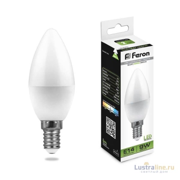 Лампа светодиодная Feron E14 9W 4000K Свеча Матовая LB-570 25799