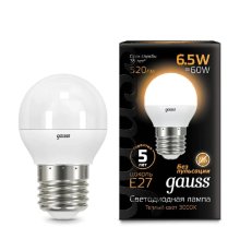 Лампа светодиодная Gauss E27 6.5W 3000K матовая 105102107