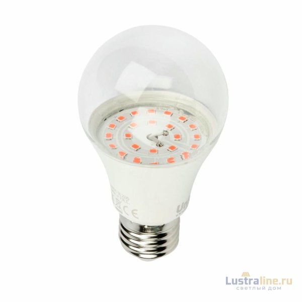 Лампа светодиодная для растений (09645) Uniel E27 9W прозрачная LED-A60-9W/SP/E27/CL ALM01WH