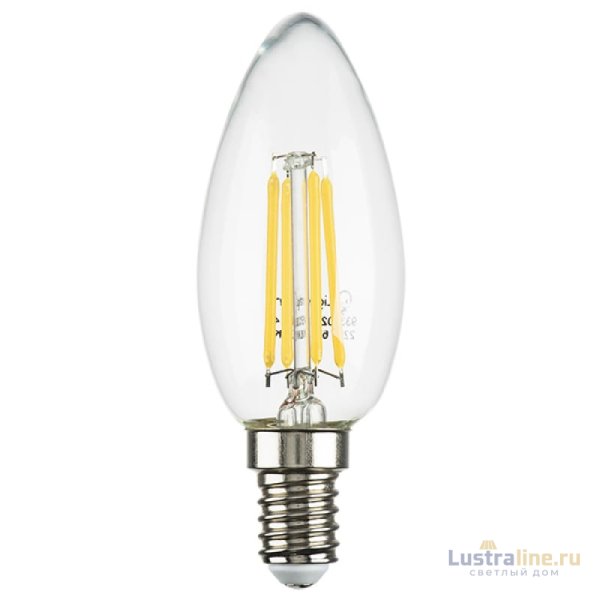 Лампа светодиодная филаментная Lightstar LED Filament E14 6W 3000K свеча прозрачная 933502 Лампа светодиодная филаментная Lightstar LED Filament E14 6W 3000K свеча прозрачная 933502