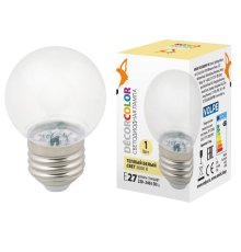 Лампа декоративная светодиодная (UL-00005807) Volpe E27 1W 3000K прозрачная LED-G45-1W/3000K/E27/CL/С