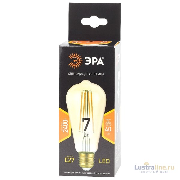 Лампа светодиодная Эра E27 7W 2400K F-LED ST64-7W-824-E27 gold Б0047664 Лампа светодиодная Эра E27 7W 2400K F-LED ST64-7W-824-E27 gold Б0047664