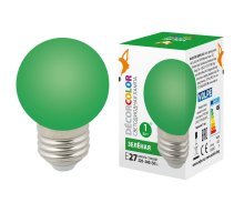 Лампа декоративная светодиодная (UL-00005648) Volpe E27 1W зеленая LED-G45-1W/GREEN/E27/FR/С