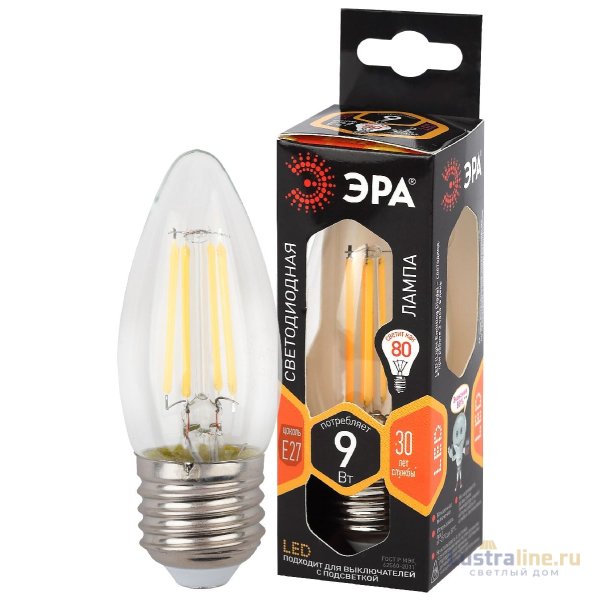 Лампа светодиодная Эра E27 9W 2700K F-LED B35-9w-827-E27 Б0046993 Лампа светодиодная Эра E27 9W 2700K F-LED B35-9w-827-E27 Б0046993